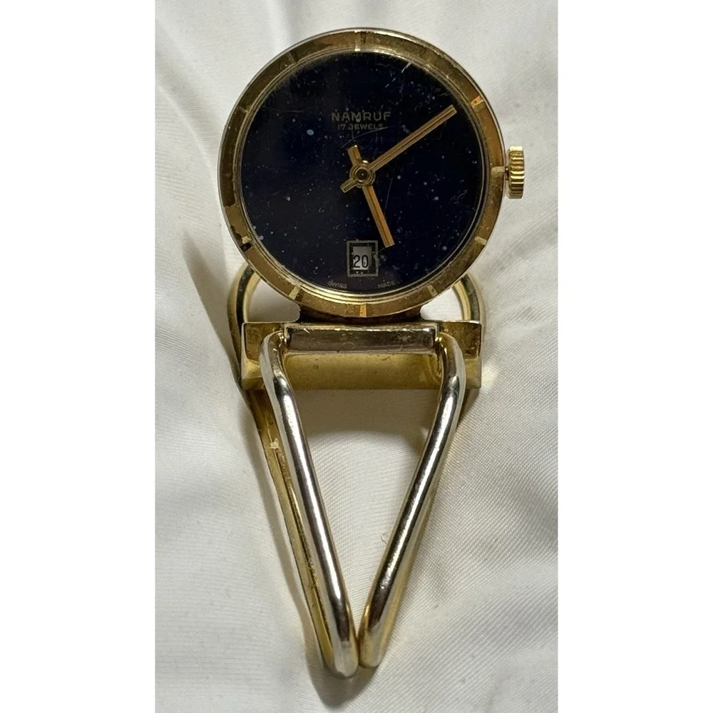 Vintage NAMRUF 17 Jewels Money Clip/Mechanical Wind Up Watch NOT WORKING - AS IS